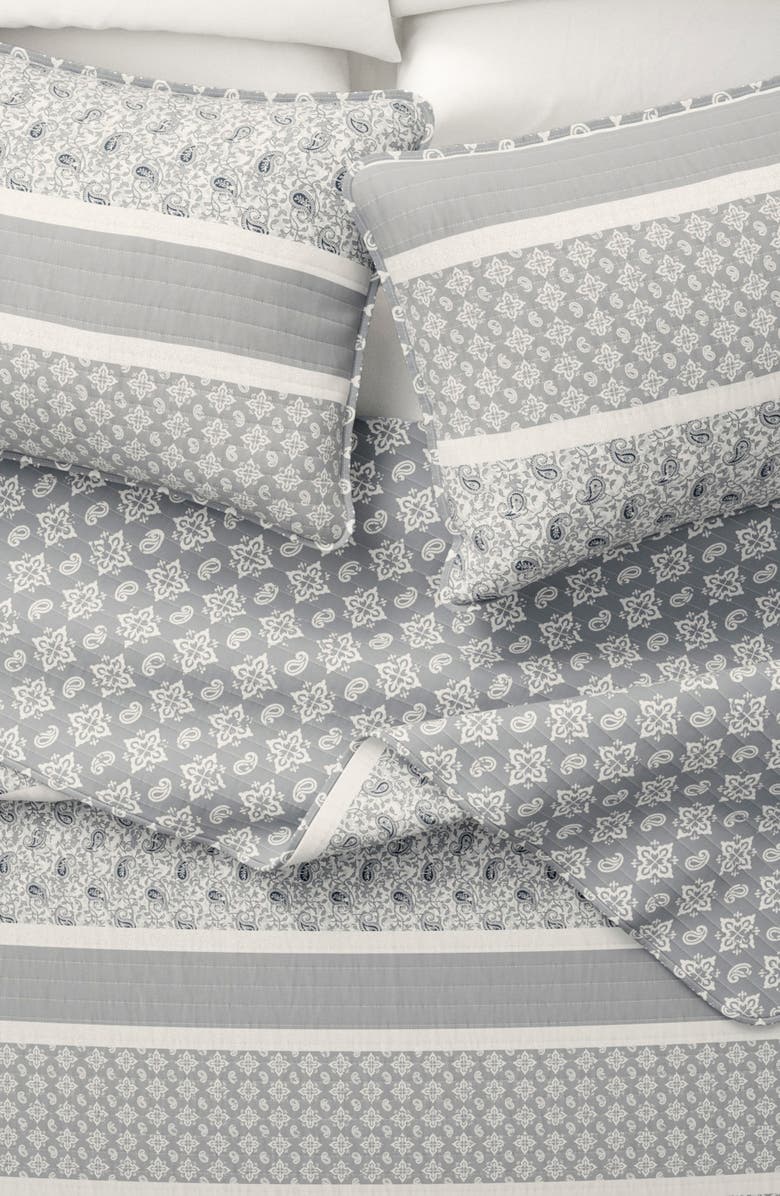 Woven & Weft Stripe & Paisley Quilt & Sham Set, Alternate, color, Grey