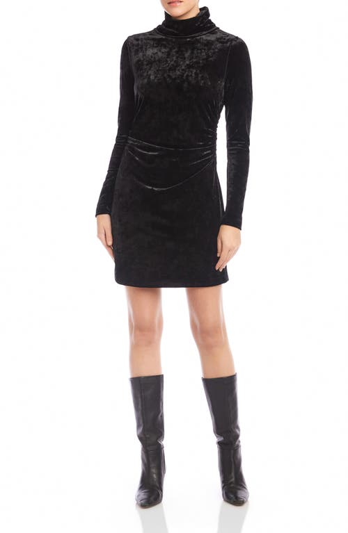 Fifteen Twenty Beatrice Side Shirred Long Sleeve Velvet Minidress In Black