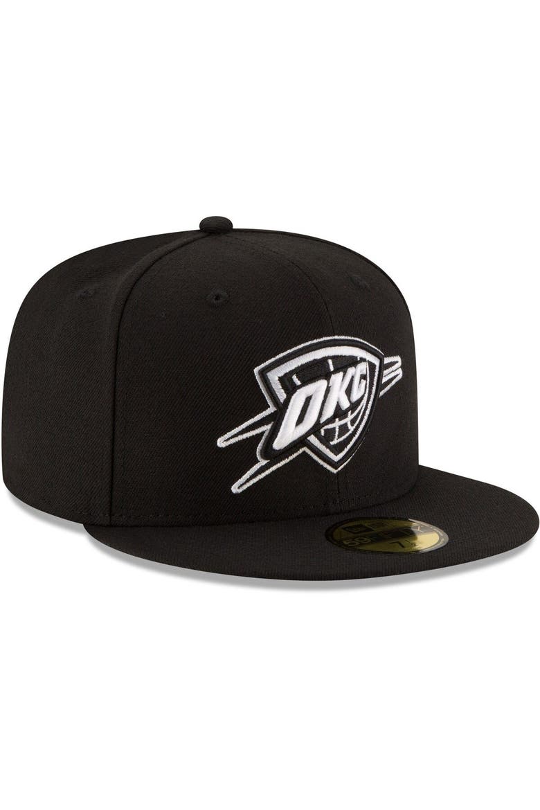 Men's New Era Black Oklahoma City Thunder Black & White Logo 59FIFTY Fitted Hat, Alternate, color, BLACK