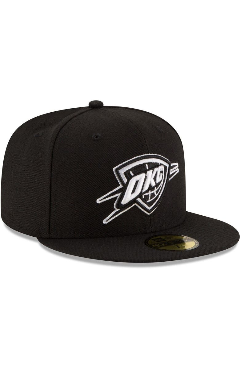 New Era Men's New Era Black Oklahoma City Thunder Black & White Logo 59FIFTY Fitted Hat, Alternate, color, Black