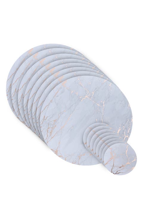 Marble Print 16-Piece Placemat & Coaster Set