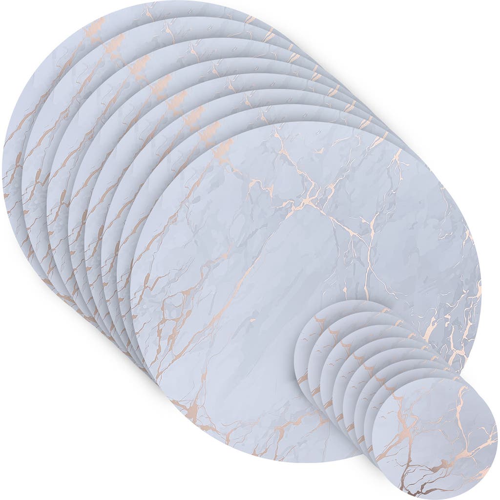 Dainty Home Marble Print 16-piece Placemat & Coaster Set In Blue
