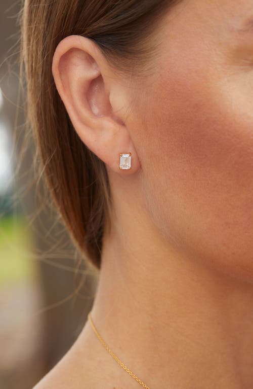 Savvy Cie Jewels Vermeil Sterling Silver Emerald Cut Cz Box Stud Earrings In Gold