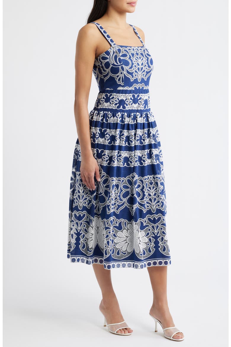 Drop Waist Lace Midi Sundress, Alternate, color, NAVY MULTI