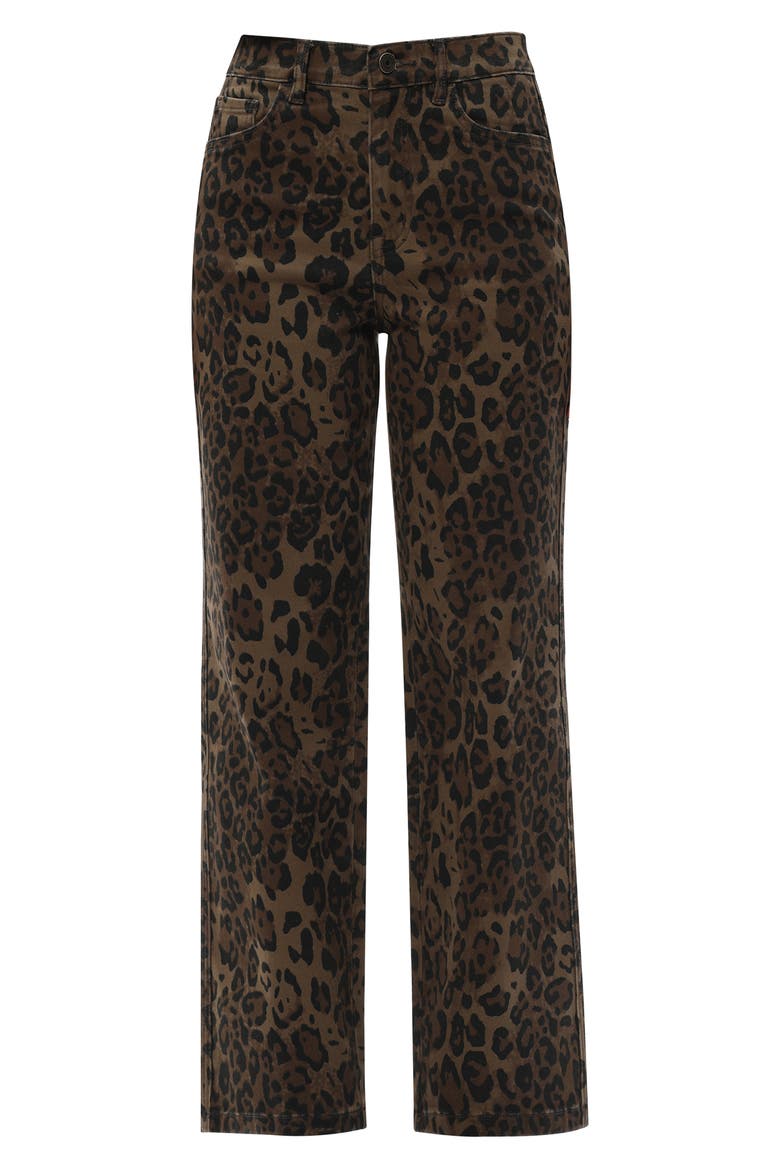 High Waist Print Straight Leg Jeans, Alternate, color, COFFEE