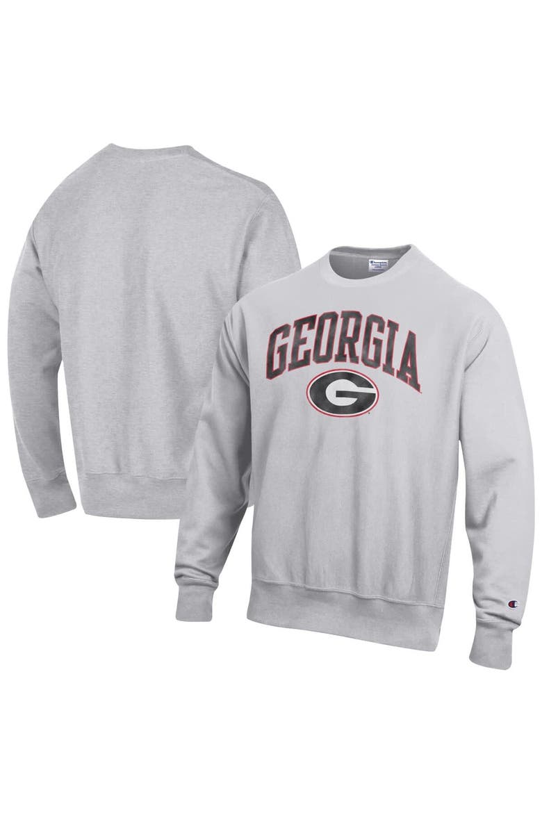 Men's Champion Gray Georgia Bulldogs Distressed Arch Over Logo Reverse Weave Crew Neck Sweatshirt, Main, color, Gray
