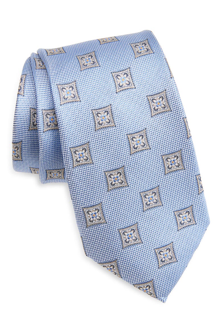 Check Jacquard Silk Tie, Main, color, LT BLUE