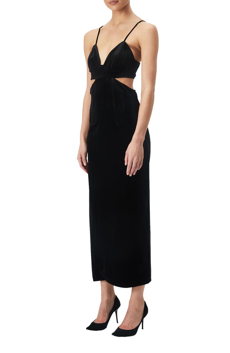 Bardot Cutout Velour Midi Dress, Alternate, color, 