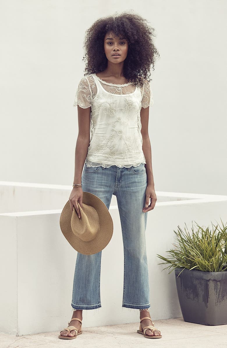 Hinge Embroidered Sheer Mesh Top, Alternate, color,