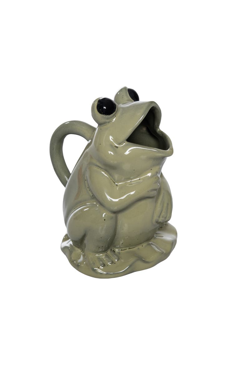 Ceramic Frog Pitcher Green for Spring Serving and Entertaining, Main, color, Green