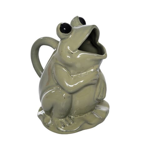 Ceramic Frog Pitcher Green for Spring Serving and Entertaining