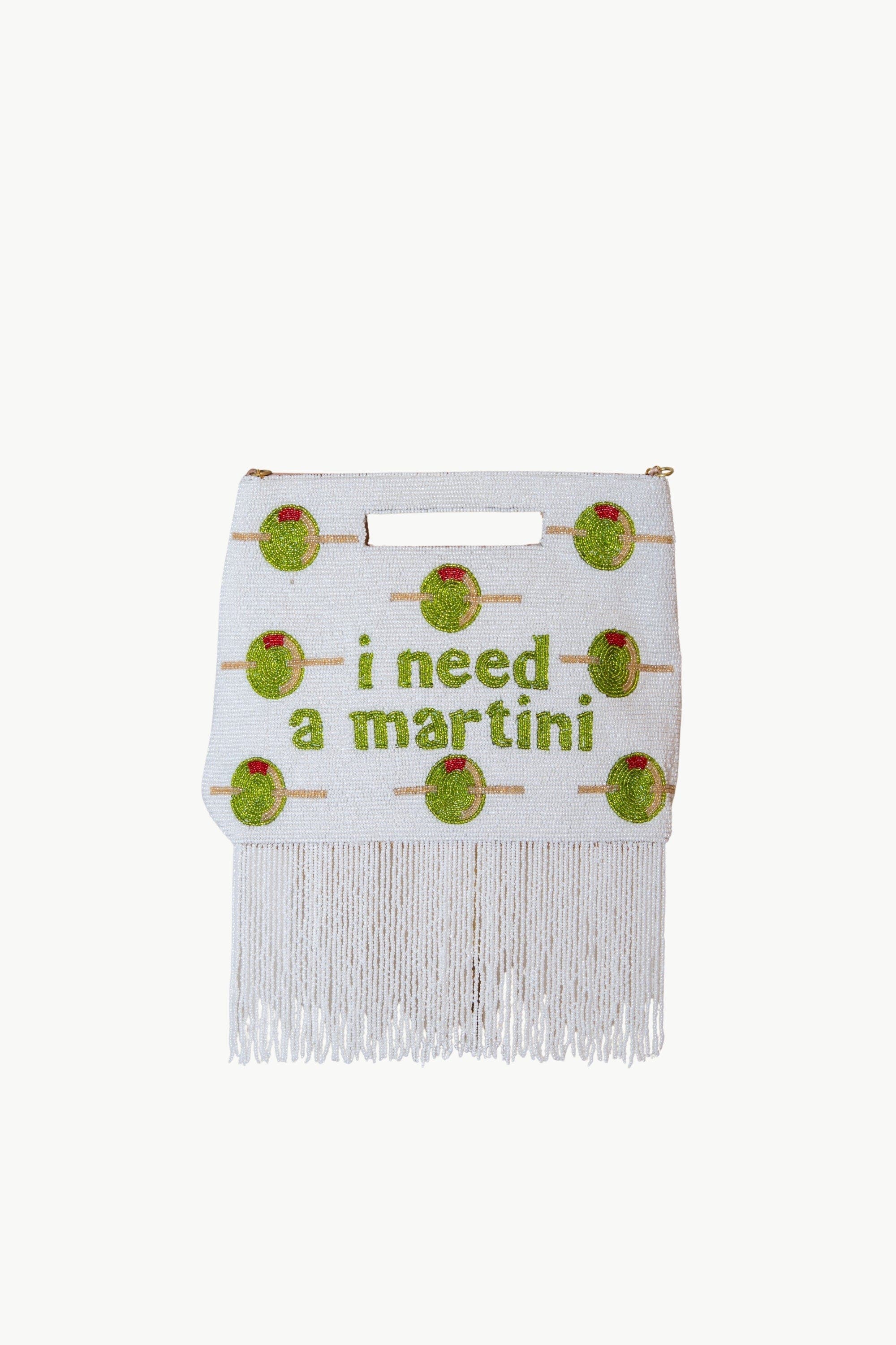 Island to East Side I Need a Martini Handle Pouch, Fringe, Main, color, Black