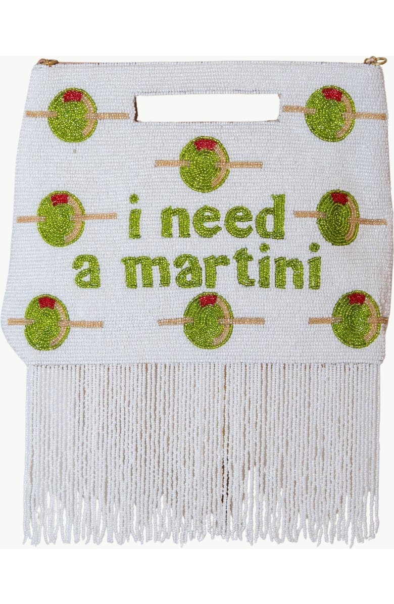 Island to East Side I Need a Martini Handle Pouch, Fringe, Main, color, Black