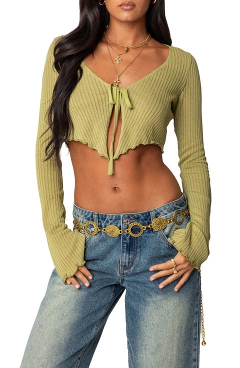 Bekkah Crop Tie Front Rib Cardigan