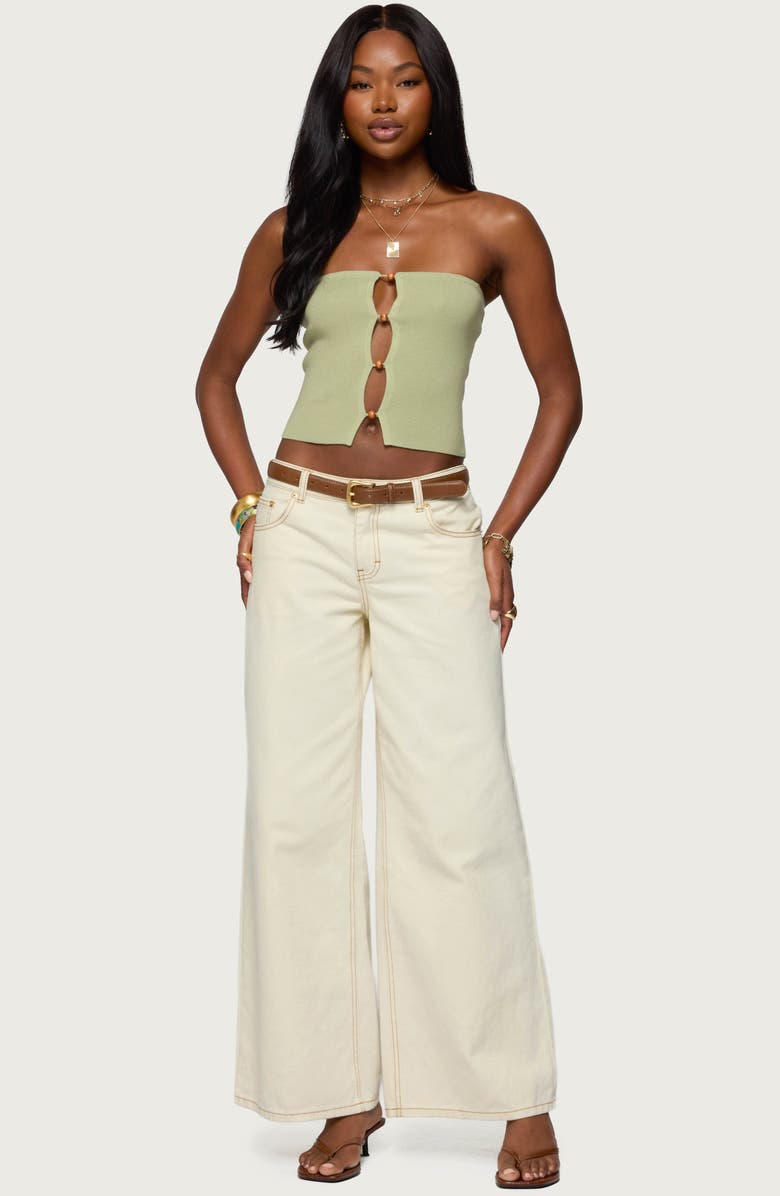 EDIKTED Beaded Cutout Strapless Crop Top, Alternate, color, Sage
