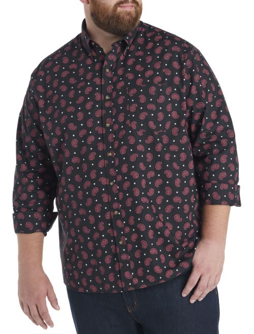 Harbor Bay By Dxl Big & Tall Easy-care Paisley Print Sport Shirt In Black