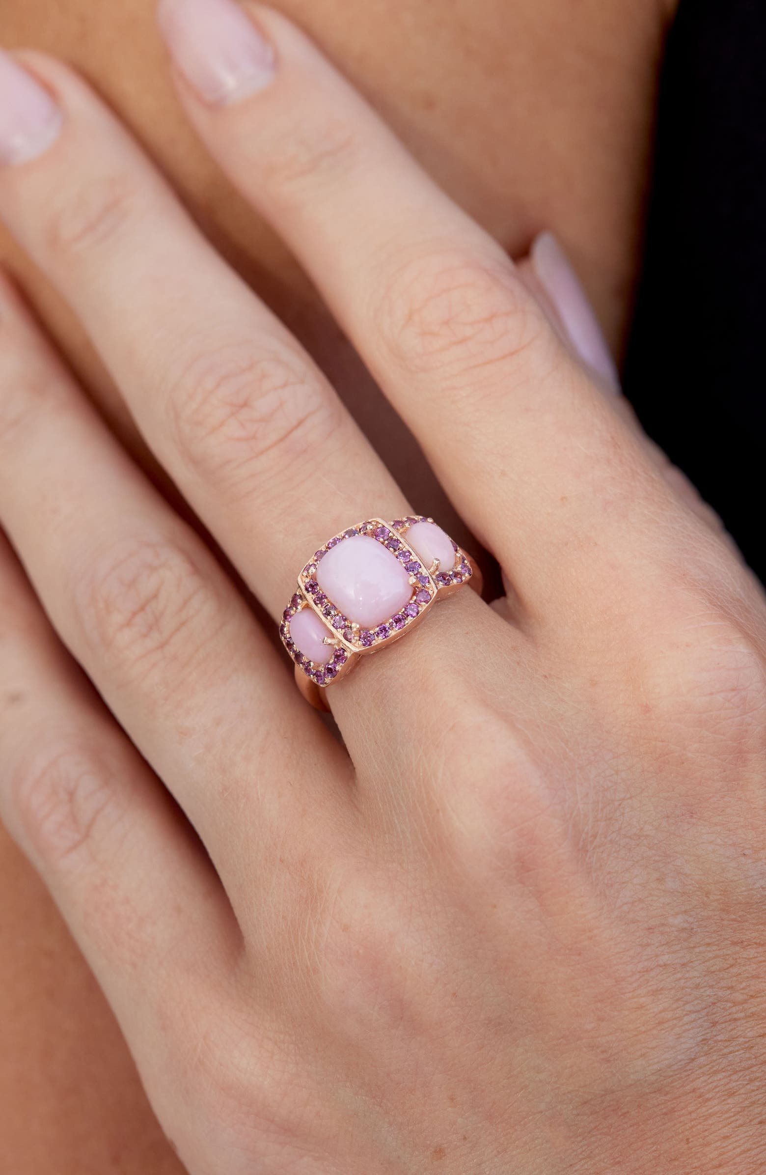 SAVVY CIE JEWELS Pink Opal & Rhodolite Halo Ring | Nordstromrack