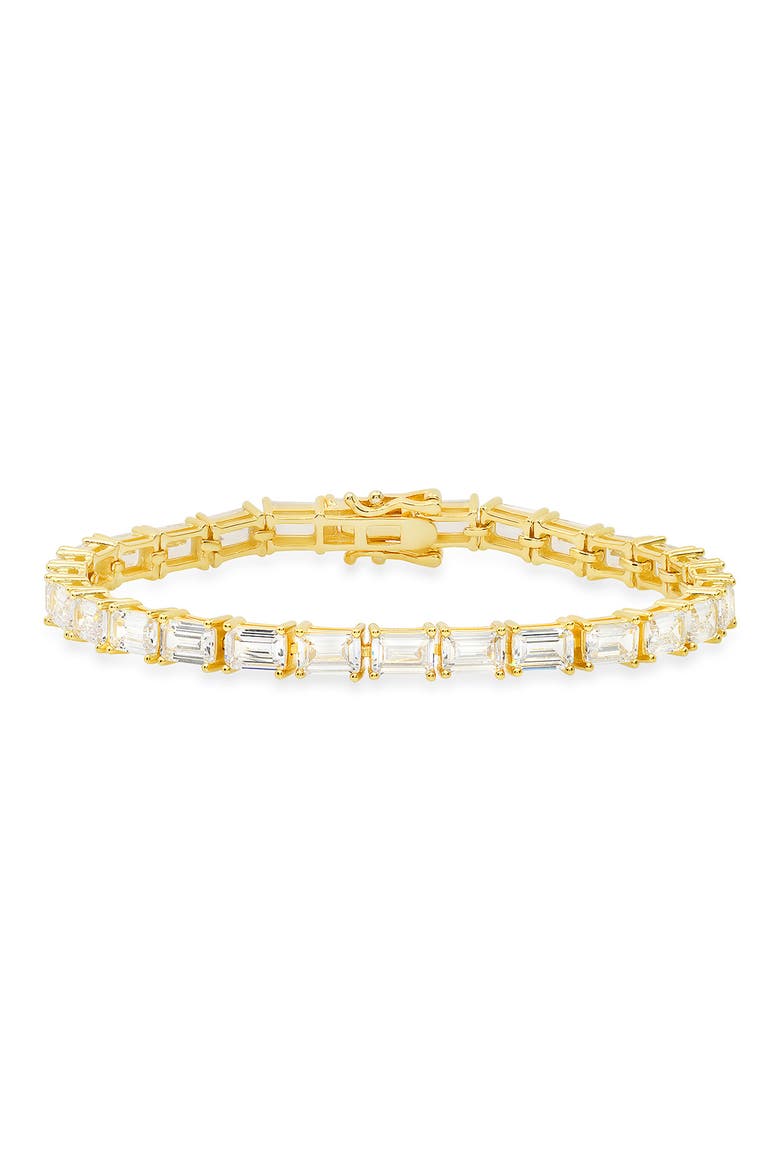 Sterling Silver Emerald Cut CZ Tennis Bracelet, Main, color, GOLD