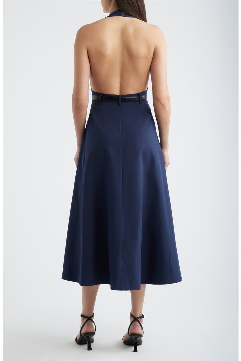 Plunge Halter Neck Belted Midi Dress, Alternate, color, NAVY