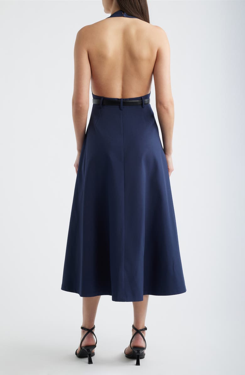 FREEMARKET Plunge Halter Neck Belted Midi Dress, Alternate, color, Navy