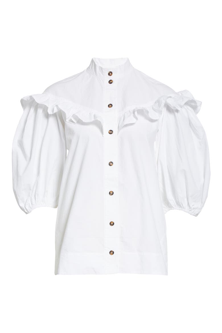 Ruffle Organic Cotton Poplin Blouse, Alternate, color, BRIGHT WHITE
