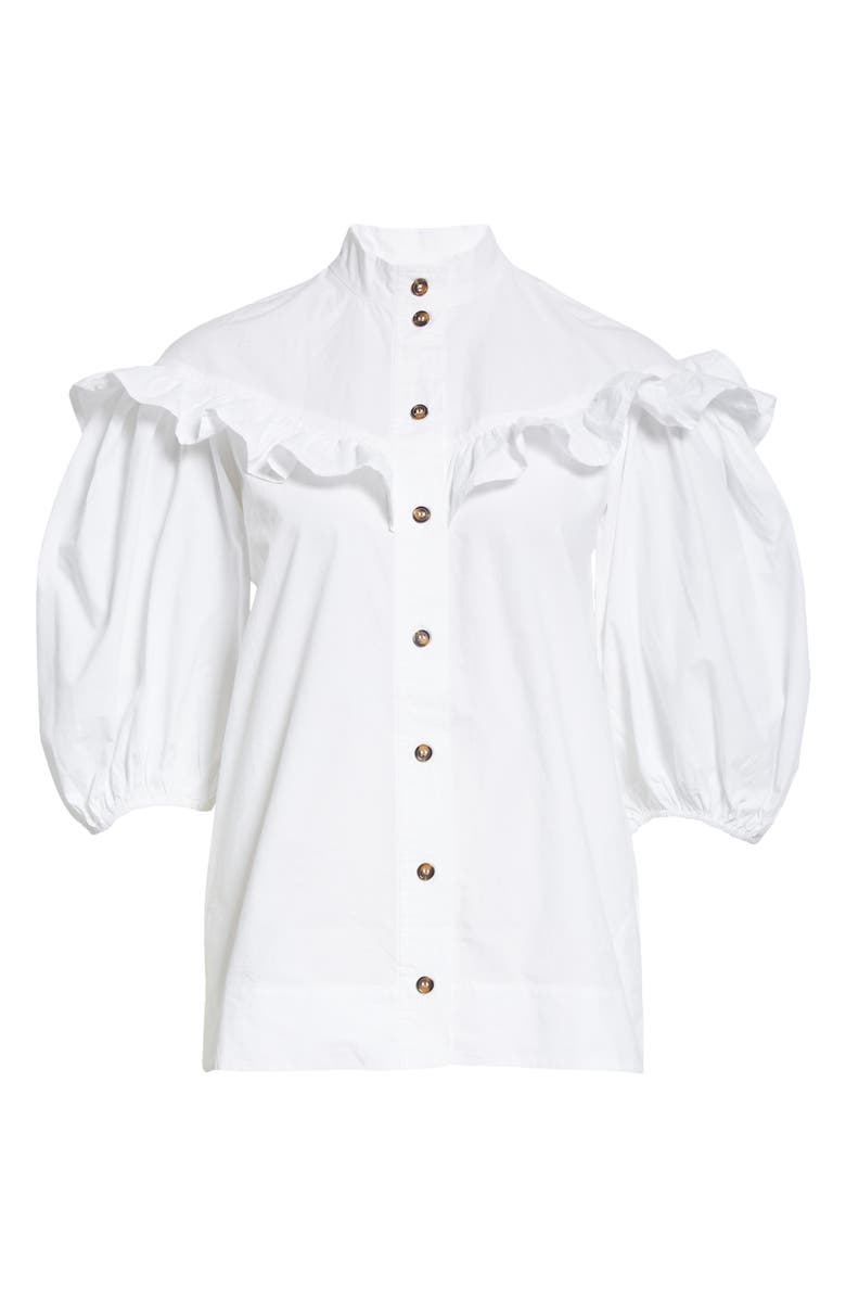 Ganni Ruffle Organic Cotton Poplin Blouse, Alternate, color, 