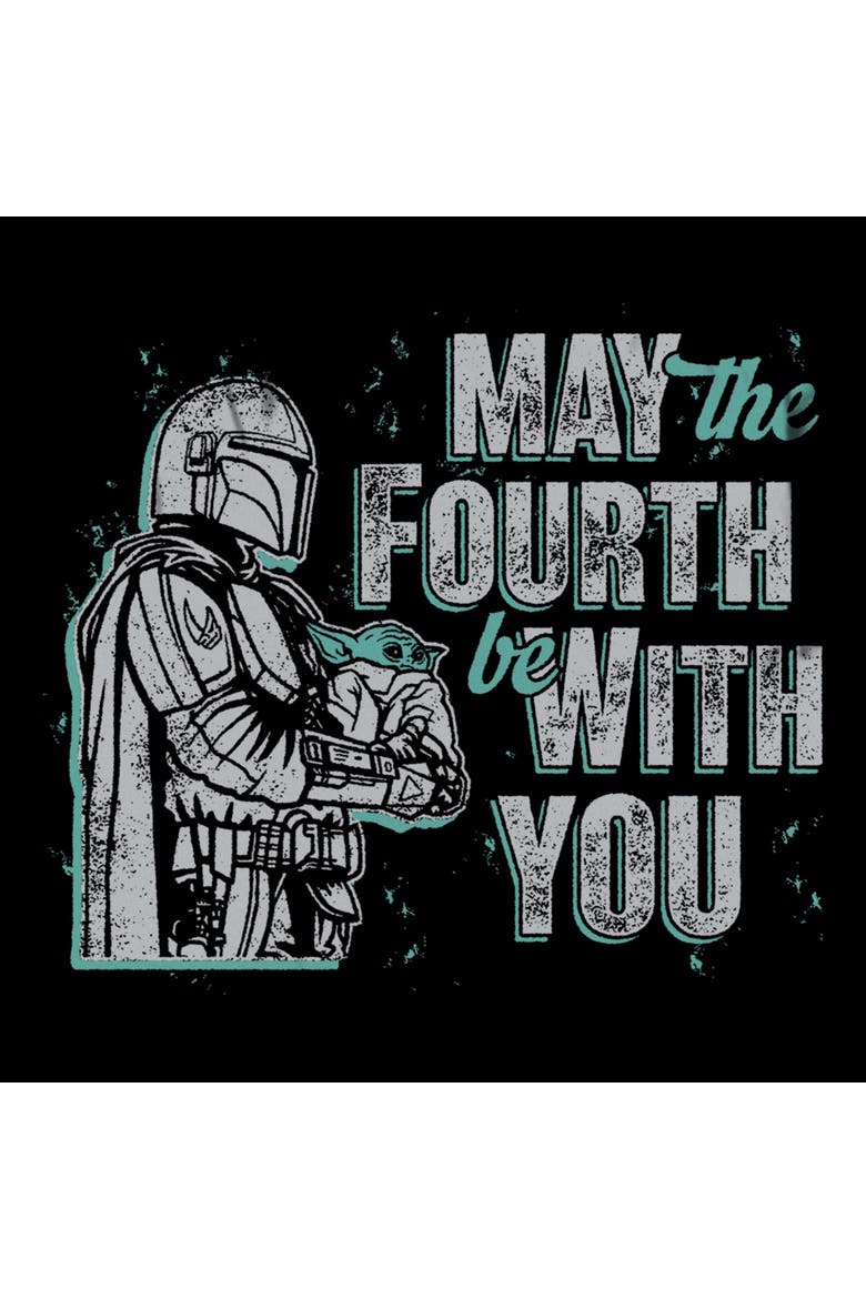 Men's Distressed Mando And Grogu May The Fourth Short Sleeve Graphic T-Shirt, Alternate, color, Black