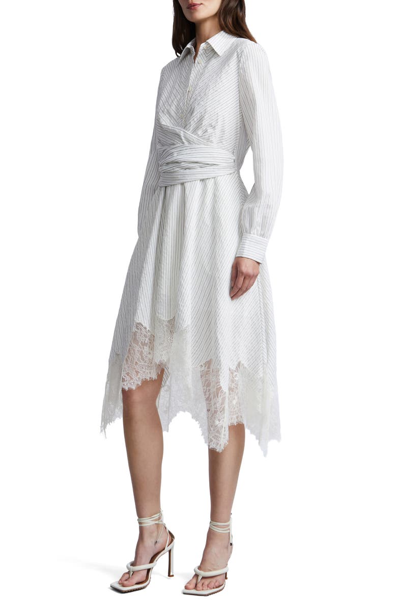BCBGMAXAZRIA Stripe Shirtdress with Lace Hem, Alternate, color, 