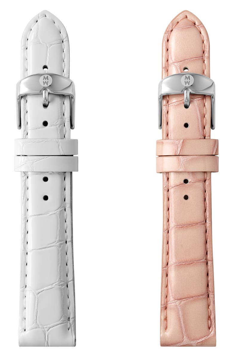 MICHELE Set of Two 18mm Croc Embossed Leather Watch Straps, Main, color, 