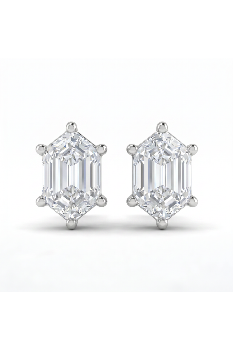 Certified 1Ct TW Long Hexagon Diamond Studs 14k Gold Earrings Lab Grown, Main, color, 14k White Gold