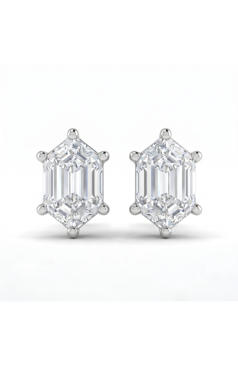 Bliss Diamond Certified 1Ct TW Long Hexagon Diamond Studs 14k Gold Earrings Lab Grown, Main, color, 14K White Gold