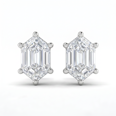 Certified 1Ct TW Long Hexagon Diamond Studs 14k Gold Earrings Lab Grown