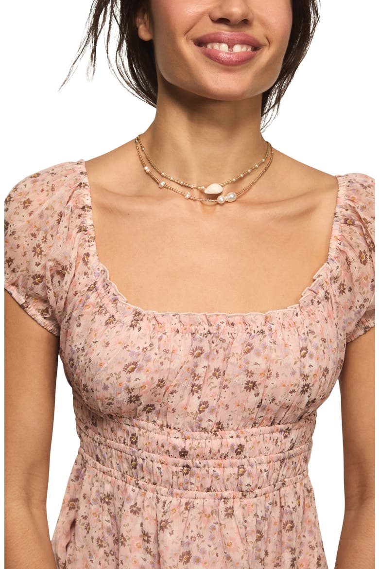 Smocked Floral Print Midi Dress, Alternate, color, BLUSH FLORAL
