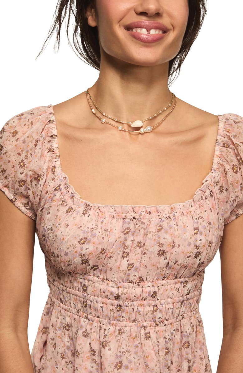 Lucky Brand Smocked Floral Print Midi Dress, Alternate, color, Blush Floral