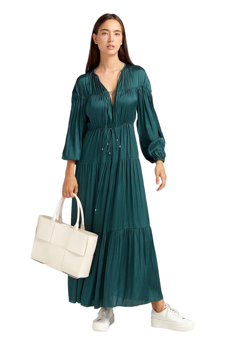 Belle & Bloom Window Seat Tiered Maxi Dress, Alternate, color, Dark Green