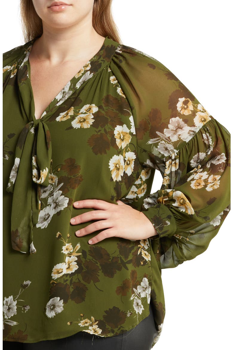 Floral Chiffon Blouse, Alternate, color, LT OLIVE