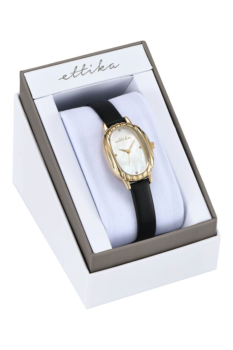 Timeless Texture Leather Strap Watch, Alternate, color, BLACK