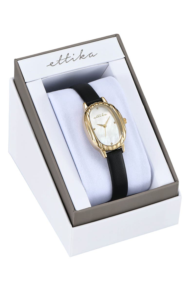Ettika Timeless Texture Leather Strap Watch, Alternate, color, Black