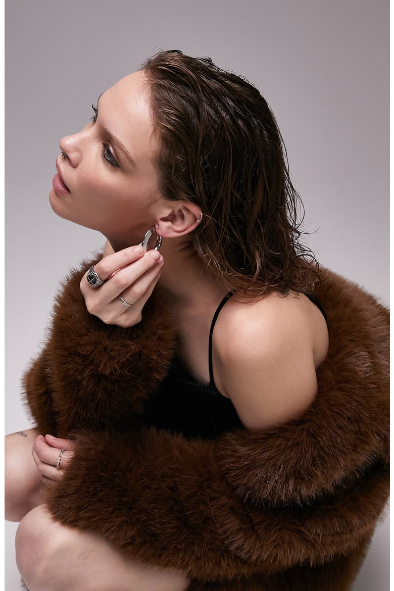 Faux Fur Longline Coat, Alternate, color, BROWN