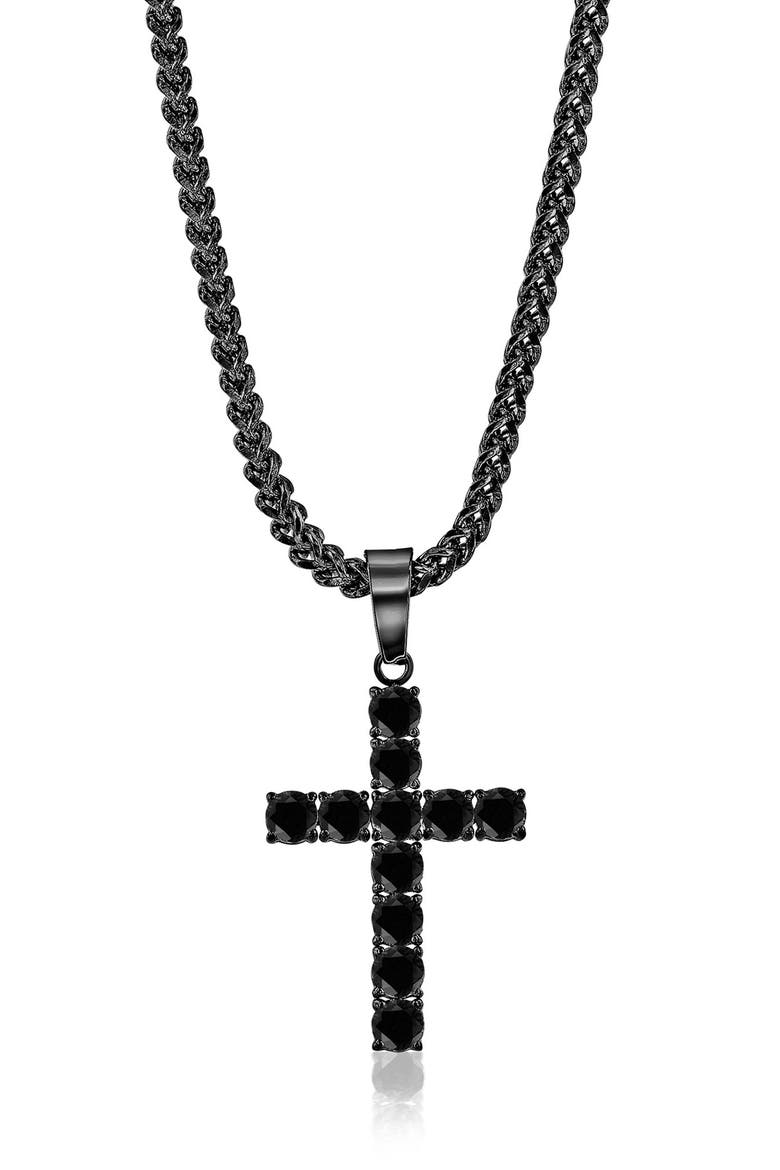 Men's Cubic Zirconia Cross Pendant Necklace, Main, color, BLACK