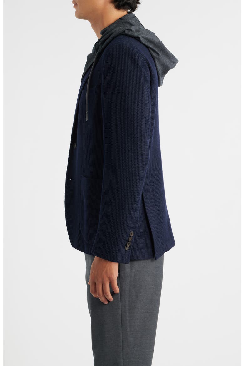 Wolsey Navy Rib Knit Wool Sport Coat with Removable Hooded Bib, Alternate, color, NAVY