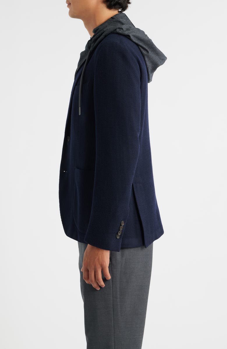 Jack Victor Wolsey Navy Rib Knit Wool Sport Coat with Removable Hooded Bib, Alternate, color, Navy