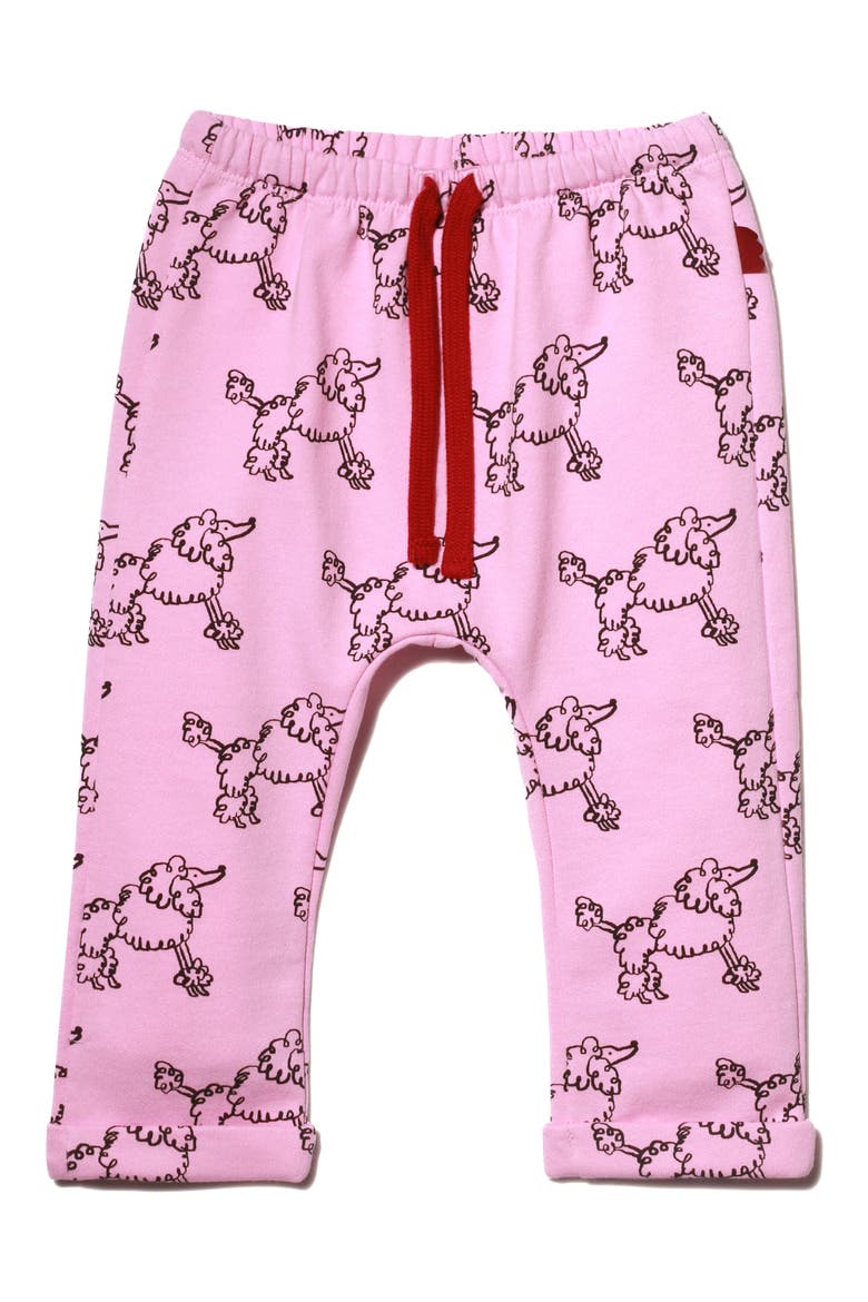 Poodle Print Drawstring Waist Pants, Main, color, BONBON/ PRINT