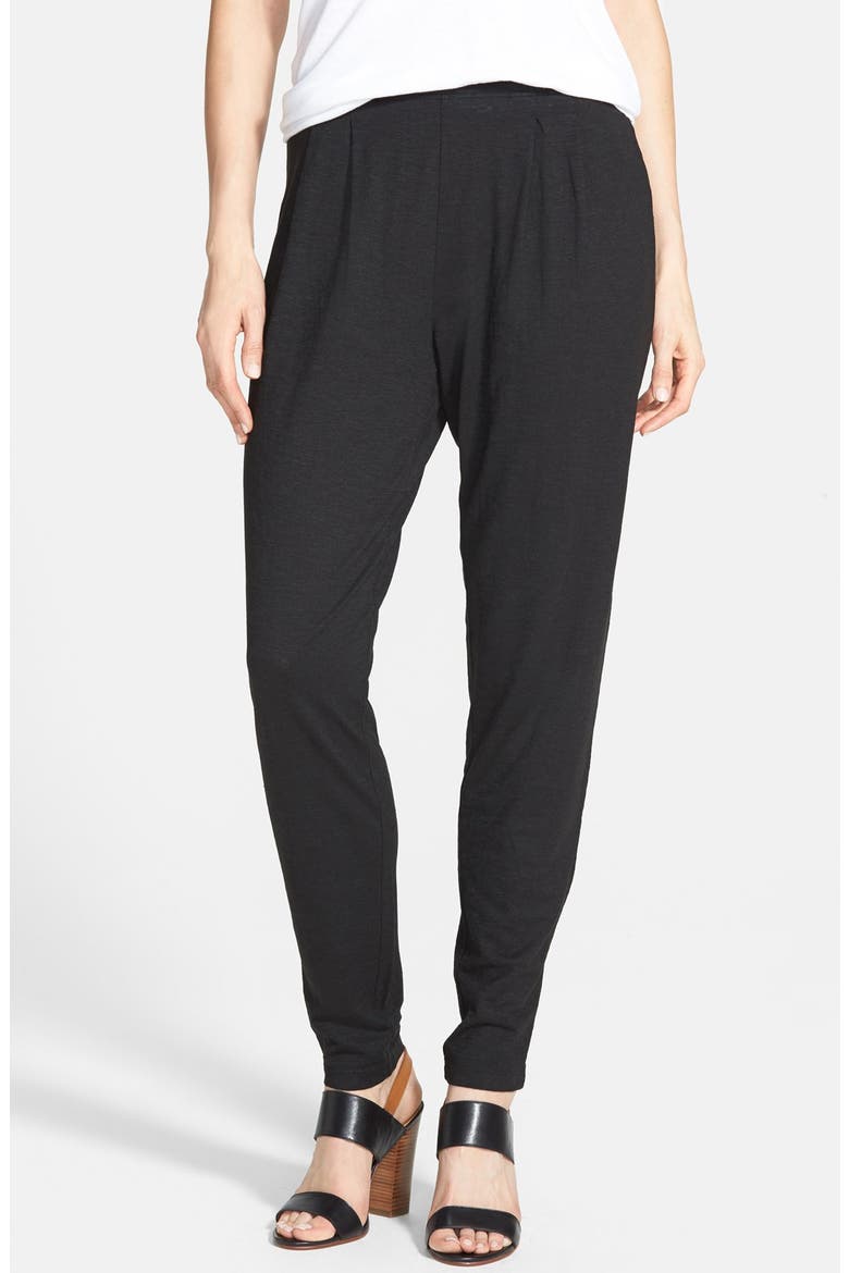Hemp & Organic Cotton Pleat Slouchy Pants, Main, color, BLACK