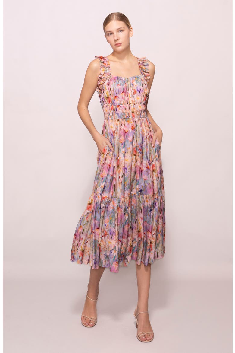 Floral Ruched Tiered Dress, Alternate, color, ABSTRACT MULTI