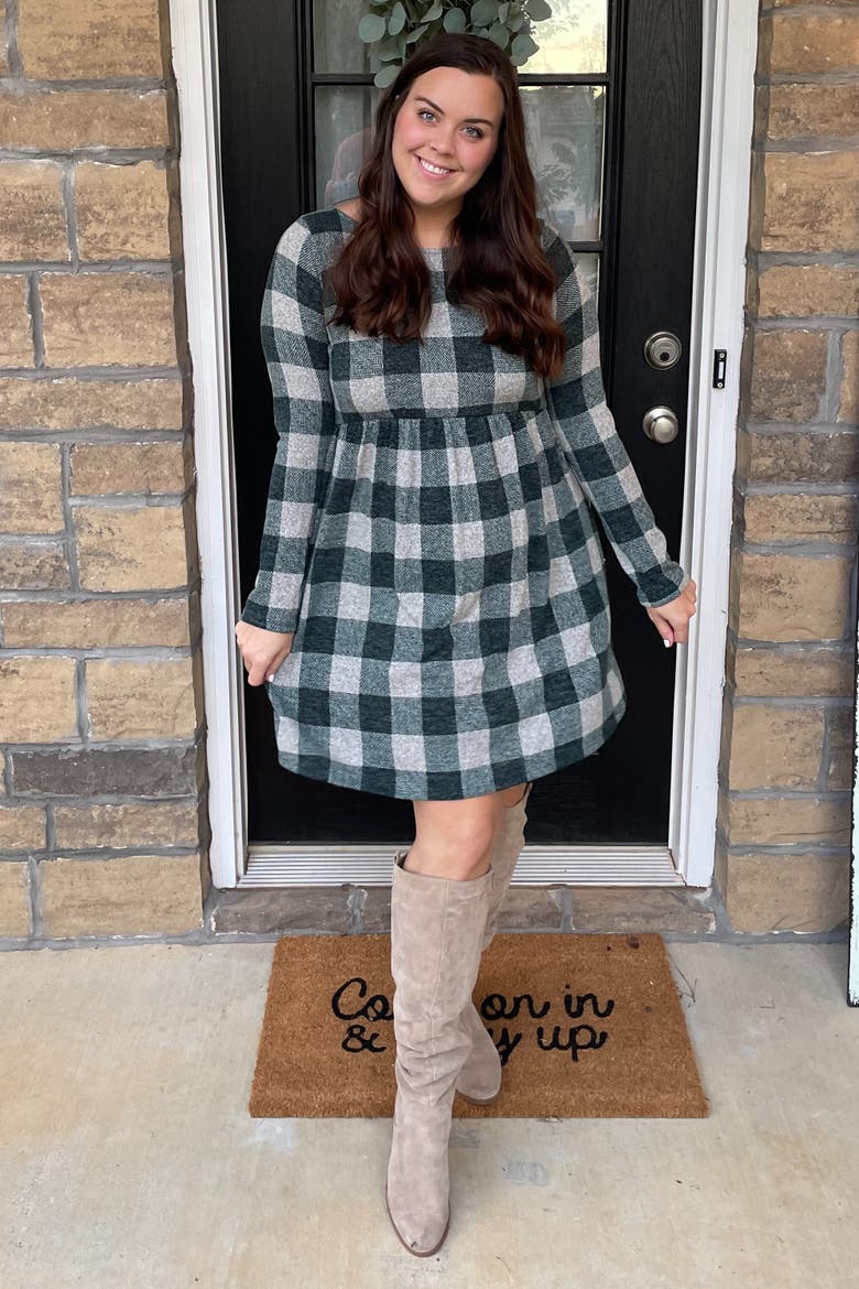 Plaid Knit Dress, Alternate, color, Green