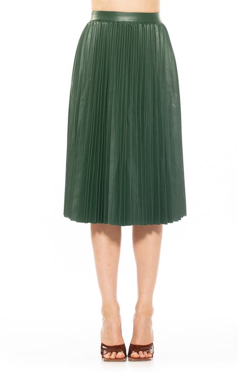 Luca High Waist Pleated Faux Leather Skirt