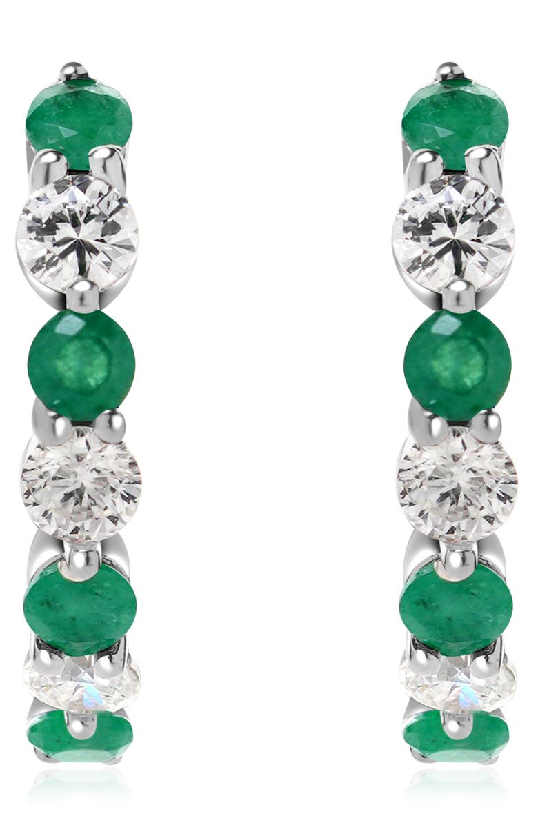 VALANI ATELIER Emerald & Diamond Hoop Earrings, Alternate, color, 14K White Gold