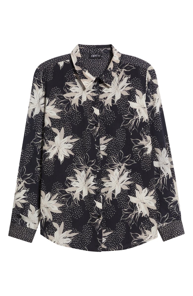APNY Print Roll Tab Sleeve Chiffon Button-Up Shirt, Alternate, color, Black Mult