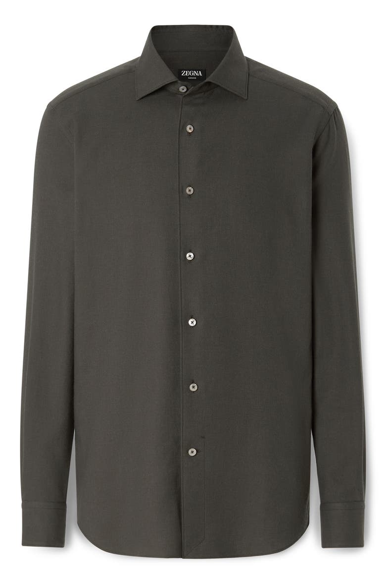 Regular Fit Cotton & Cashmere Dress Shirt, Alternate, color, DARK OLIVE GREEN